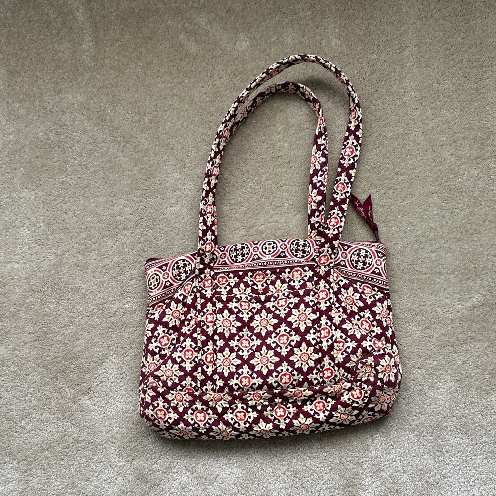 Vera Bradley Floral Patterned Tote Bag / Purse - Burgundy and Cream